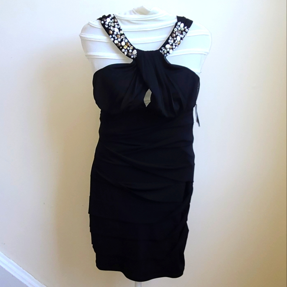 Black Mini Dress with Gemstones